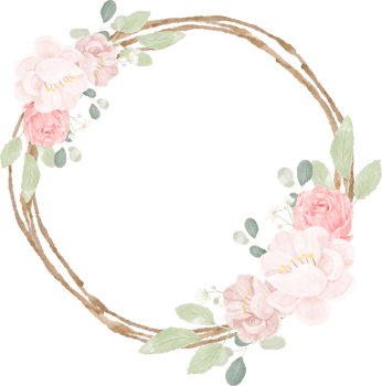 hand draw watercolor pink roses and peony bouquet with dry twig frame wreath png