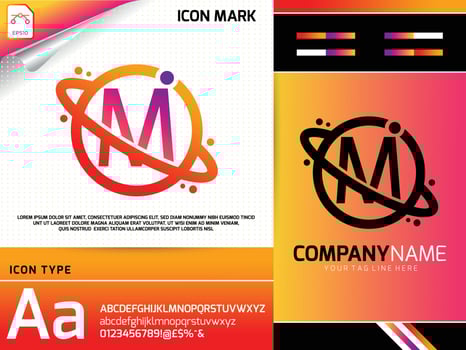 Abstract letter M with space planet logo concept vector