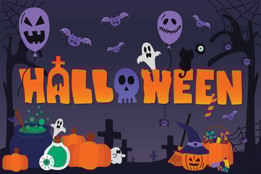 Illustration of Halloween seasonal celebration background design by hand drawn. Halloween elements. vector