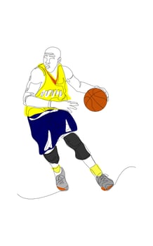 Continuous one line drawing of basketball player dribbling and holding the ball. Athlete running simplicity minimalism design. vector