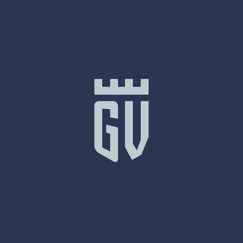 GV logo monogram with fortress castle and shield style design vector