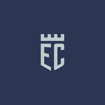 EC logo monogram with fortress castle and shield style design vector