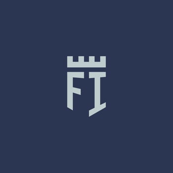 FI logo monogram with fortress castle and shield style design vector