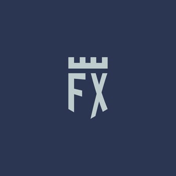 FX logo monogram with fortress castle and shield style design vector