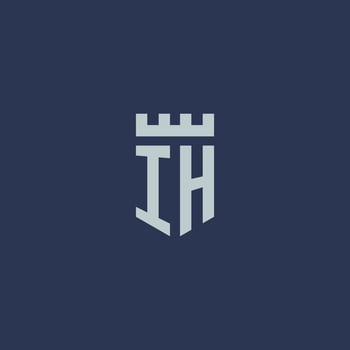 IH logo monogram with fortress castle and shield style design vector
