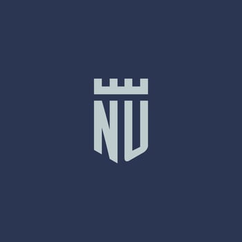 NU logo monogram with fortress castle and shield style design vector