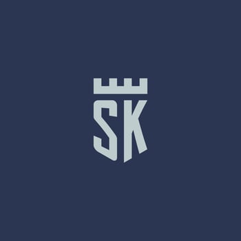 SK logo monogram with fortress castle and shield style design vector