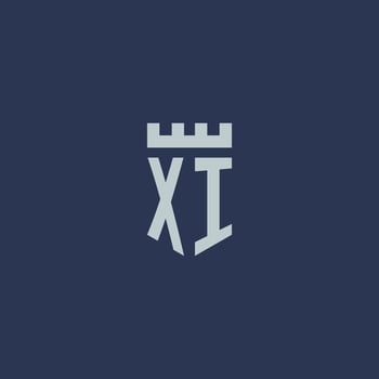 XI logo monogram with fortress castle and shield style design vector