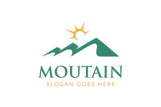 Minimalist Landscape Hills Mountain Peaks Vector logo design. mountain outdoors with sun sunrise adventure logo