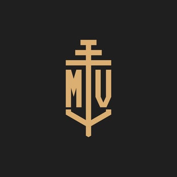 MV initial logo monogram with pillar icon design vector