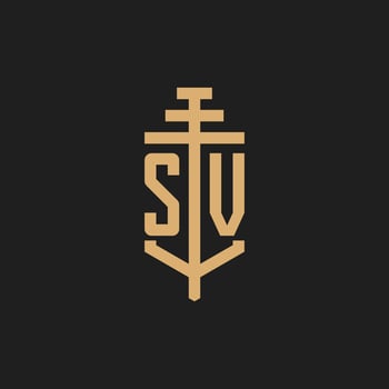 SV initial logo monogram with pillar icon design vector