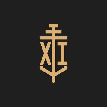 XI initial logo monogram with pillar icon design vector