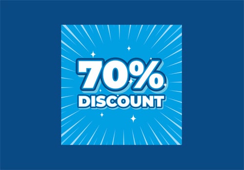 Blue color of 70 percent discount text effect vector
