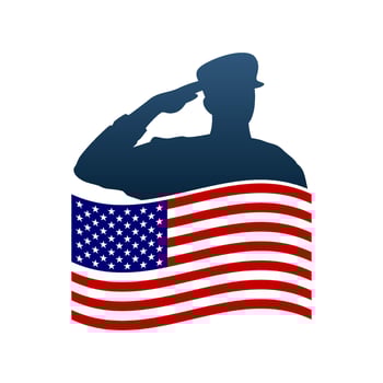 Saluting soldier silhouette with American flag vector