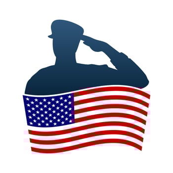 Saluting soldier silhouette with American flag vector