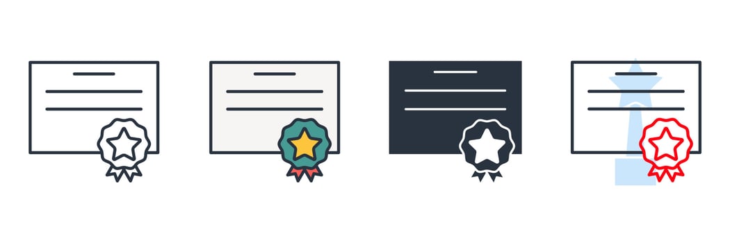 certificate icon logo vector illustration. Achievement, award symbol template for graphic and web design collection