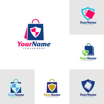 Set of Shield Shop Logo Design Template. Shop Shield logo concept vector. Creative Icon Symbol vector