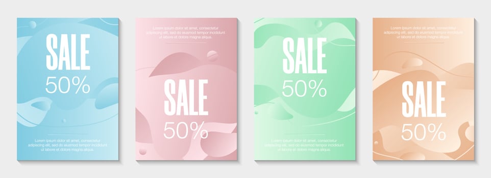 Set of 4 abstract modern graphic liquid banners. Dynamical waves different colored fluid forms. Isolated templates with flowing liquid gradient shapes. For the special offer, flyer or presentation. vector