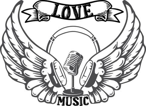 Love Music Wings Typography Vector Shirt