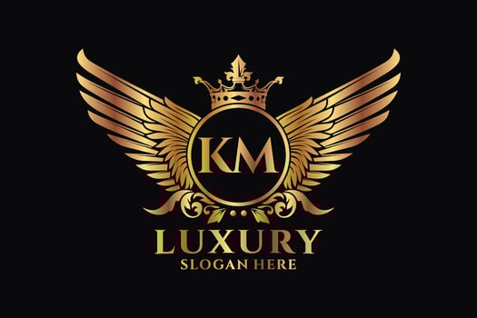 Luxury royal wing Letter KM crest Gold color Logo vector, Victory logo, crest logo, wing logo, vector logo template.