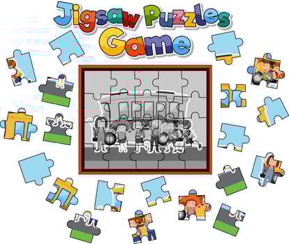 School kids photo jigsaw puzzle game template vector