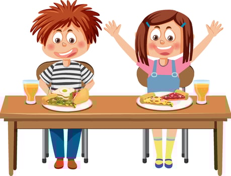 Children having breakfast on the table vector