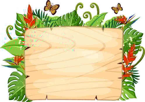 Nature frame wooden board with leaves and flowers vector