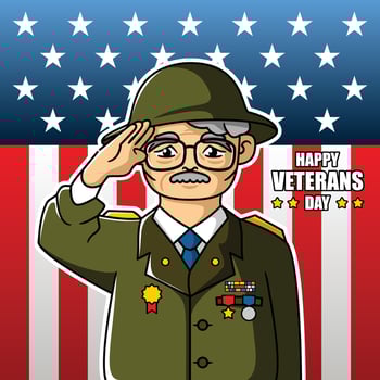 vector illustration of an old veteran with a respectful position