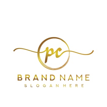 Initial PC handwriting logo with circle hand drawn template vector