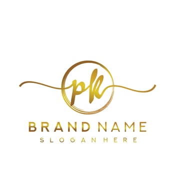 Initial PK handwriting logo with circle hand drawn template vector