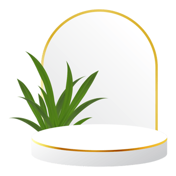 White and Gold 3D Podium with Tropical Leaf and Golden Arch Perfect for Product Display, Layout, and Showcase png