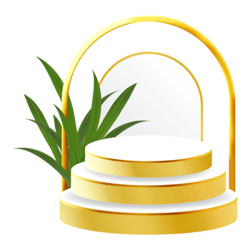 White and Gold 3D Podium with Tropical Leaf and Golden Arch Perfect for Product Display, Layout, and Showcase png