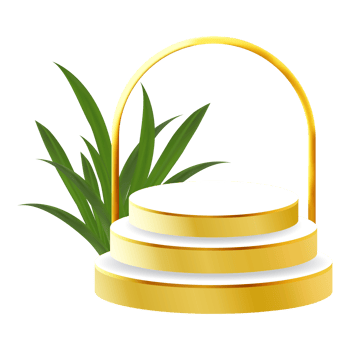 White and Gold 3D Podium with Tropical Leaf and Golden Arch Perfect for Product Display, Layout, and Showcase png