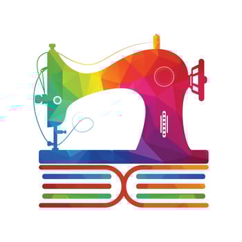 Sewing machine book silhouette. Stitching info logo concept design. vector