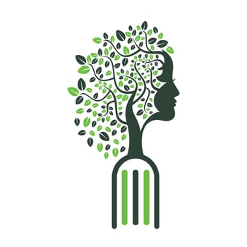 Female Education tree concept design. Book with women face tree logo. vector