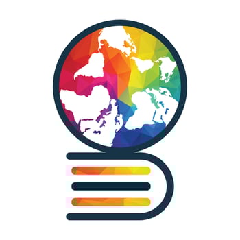 Education logo concept with book icon and globe. International education logo with globe and book sign. vector