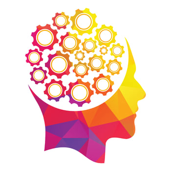 Technology Human Head Logo Icon Design. Digital human head brain shape with gears idea concept innovation genius. vector