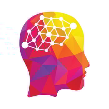 Human brain as digital circuit board. Artificial intelligence icon. Techno woman head logo concept creative idea. vector