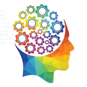 Technology Human Head Logo Icon Design. Digital human head brain shape with gears idea concept innovation genius. vector