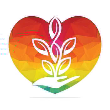 Love Plant in Hand Vector Logo Design. Natural Products in Heart Shape. Cosmetics and Spa logo.