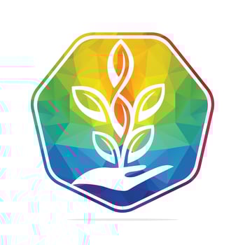 Plant in Hand Vector Logo Design. Natural Products Logo. Cosmetics icon. Spa logo.