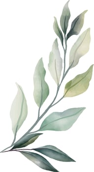 Leaves, flowers in watercolor for decoration. Lime green and gray color. vector