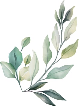 Leaves, flowers in watercolor for decoration. Lime green and gray color. vector