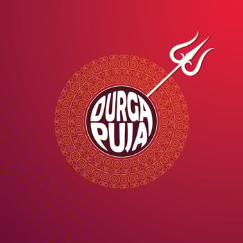 Happy Durga Puja Festival card design with Stylish Text and mandala design for Hindu Religious Festival Durga Puja or Navaratri. Puja holiday Vector Illustration on  red color Background.