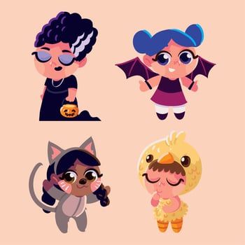 icons of halloween girls in costumes vector