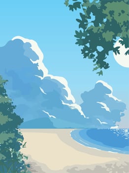 anime beach landscape vector