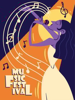 music festival poster, singer woman vector