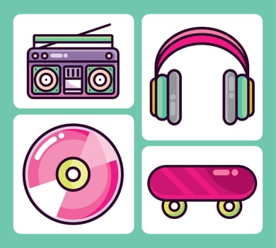 90s modern style icons collection vector