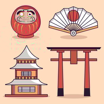 icon collection japanese culture vector