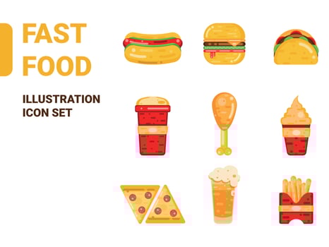 Set of fast food illustration and icon food and drinks icon isolated vector